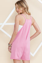 Pink Spaghetti Straps V Neck Pocketed Romper Rompers 31ef4cc26ad66bd7