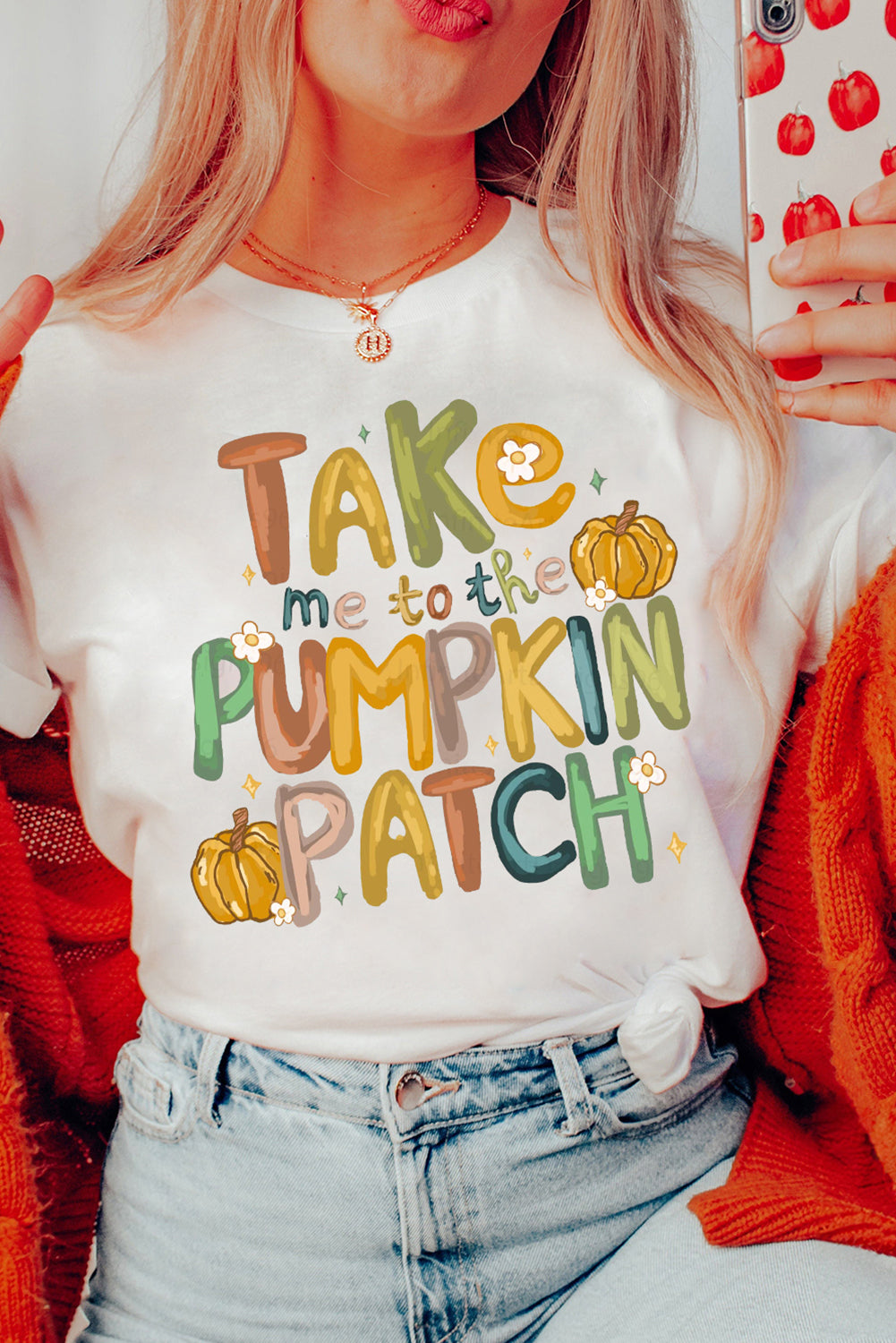 White Take Me To The Pumpkin Heat Transfer Printing Cotton Blend T Shirt Graphic Tees 31f97c1f162cb162