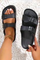 Black Solid Color Buckle Straps Beach Slides Shoes Slides Shoes + Flip Flops 320d715984a1a25c
