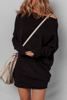Black Asymmetric Neck Batwing Sleeve Shift Mini Sweater Dress Sweaters 321908dd2e8222f4