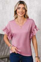 Toadstool Satin Ruffle Sleeve V Neck Blouse Blouses 321e9d20d898fbe6