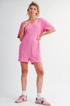 Myosotis Loose Half Sleeve V Neck Plain Romper Rompers 322161dc525f5db0