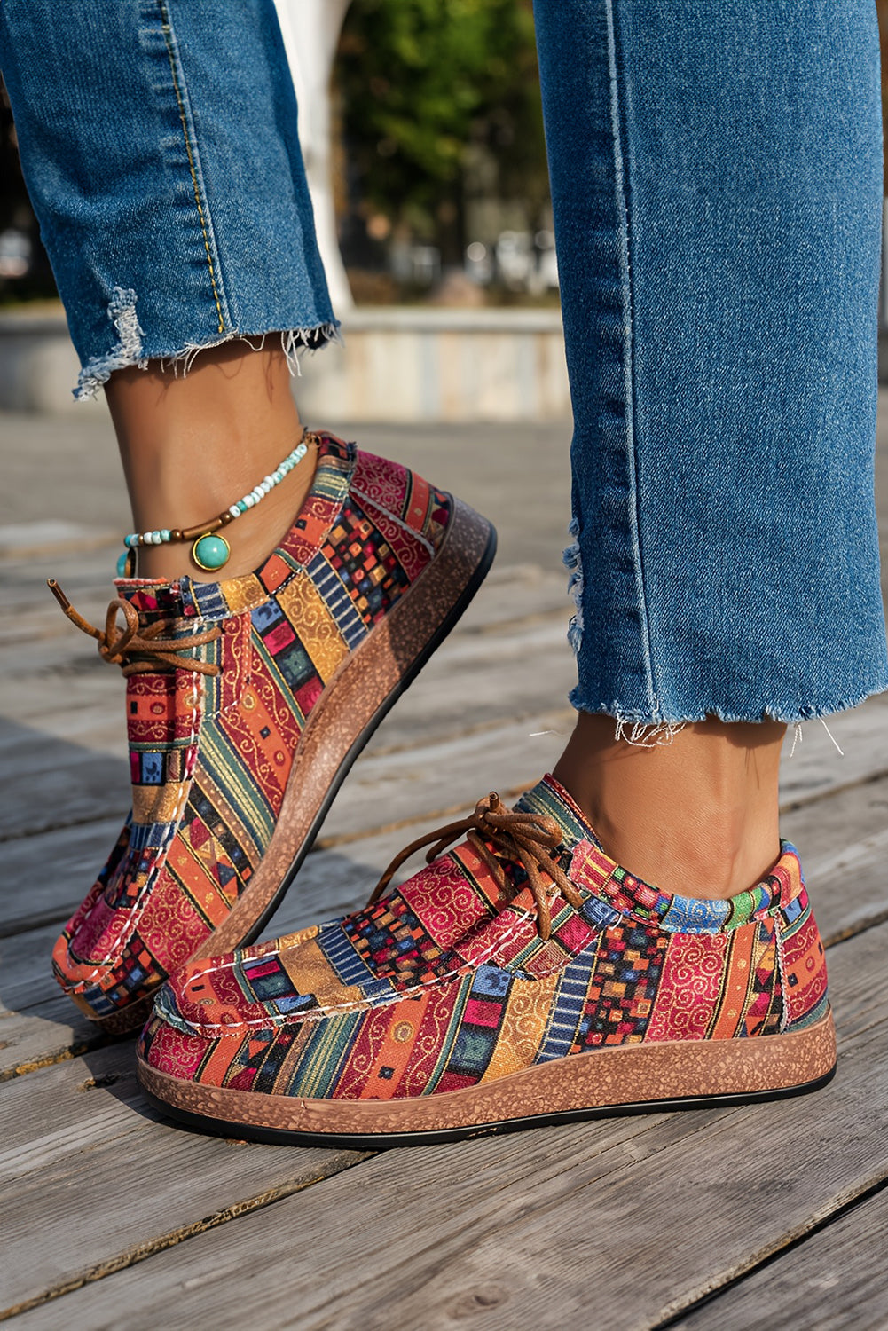 Racing Red Lightweight Boho Patchwork Lace Up Shoes Sneakers 322ab7d001ceb449