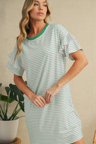 Green Stripe Ruffle Short Sleeve T Shirt Mini Dress Short Dresses 3247dd84e2a3e417
