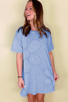 Sky Blue Mineral Wash Flower Patchwork Mini T Shirt Dress Short Dresses 328ab7319911dfcf
