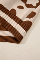 Light French Beige Leopard Printed Knit V Neck Sweater Sweaters 32da05ec1b77398f