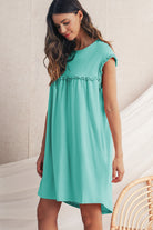 Mint Green Frilled Trim Crewneck Loose Fit Mini Dress Short Dresses 32fc21c0dfd65c33