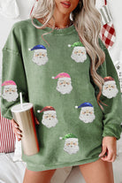 Grass Green Corded Ribbed Santa Claus Graphic Sequins Patch Sweatshirt Graphic Sweatshirts 33723b38ea79e69a