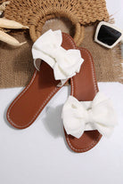 White Bow Decor Flat Slippers Slides Shoes + Flip Flops 3383146580a0717a