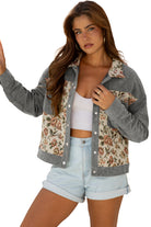 Medium Grey Ribbed Retro Floral Patchwork Jacket Jackets 33e7294823fc9b16