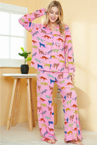 Pink Cheetah Print Shirt and Wide Leg Pants Pajama Set Loungewear Set 342262ddf066e9f8