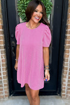 Blossom Corded Crew Neck Puff Sleeve Mini Dress Short Dresses 34528b32d929899e