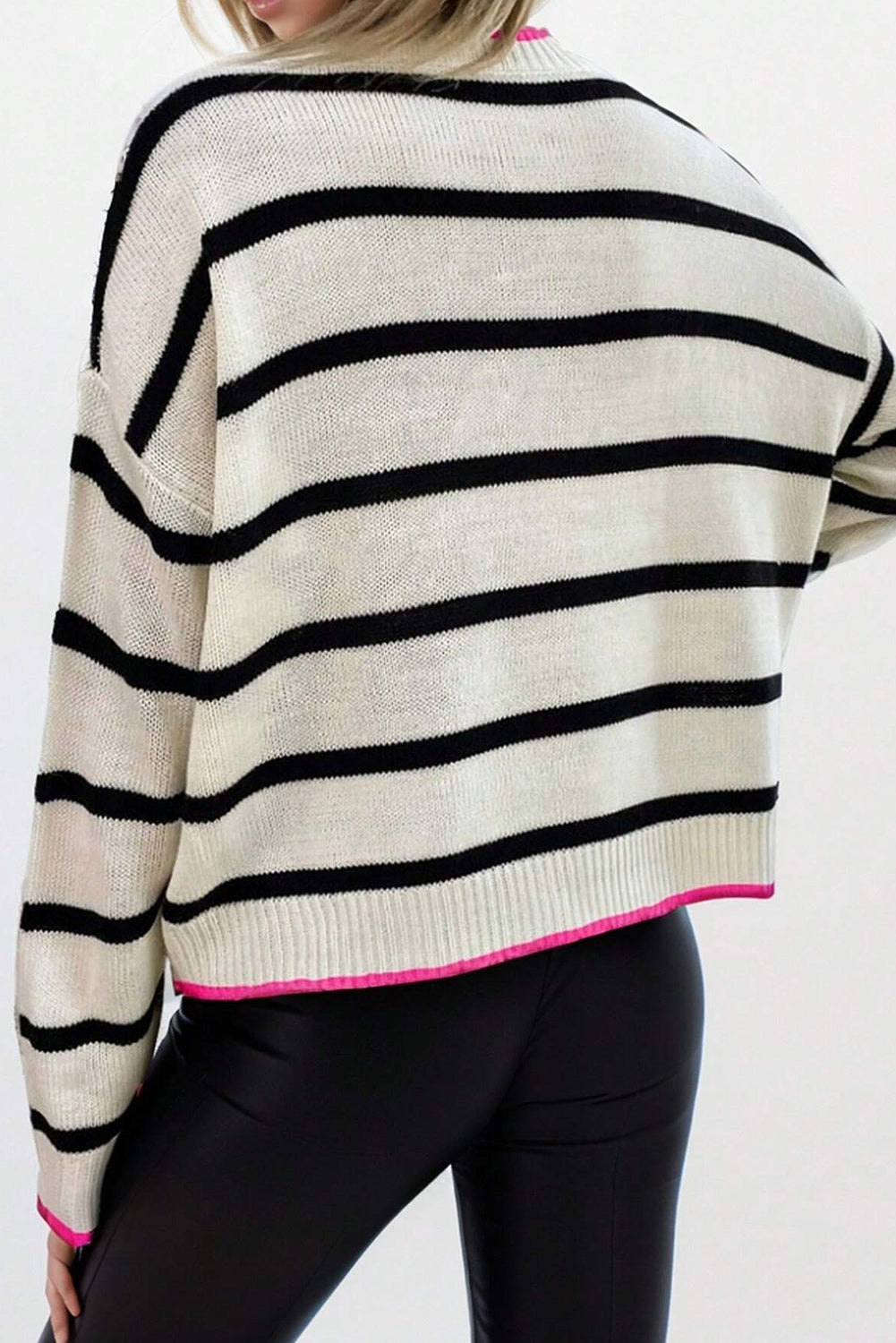 White Stripe Contrast Trim Drop Shoulder Sweater Sweaters 348bd6f2ea443d55