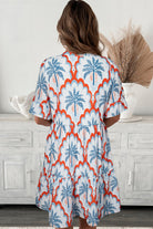 Orange Palm Tree Print Short Sleeve Flowy Dress Short Dresses 349417a6d04ae93c