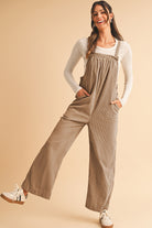 Jungle Green Plain Pocketed Loose Fit Corduroy Overalls Jumpsuits 349668f0a7729e0f