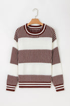 Brown Two Tone Striped Patchwork Drop Shoulder Sweater Sweaters 34ab02d9fc964fc0