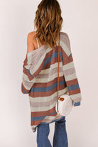 Dark Blue Color Block Striped Cut Out Knit Cardigan Cardigans 34abce3429a36c91