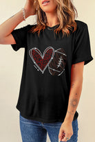 Black Rhinestone Rugby Heart Shape Graphic Crewneck T Shirt Graphic Tees 34cb00809d3ca888