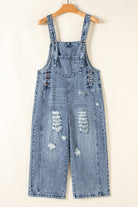 Black Distressed Bib Pocket Wide Leg Denim Overall Jumpsuits 34de6565c11296b2