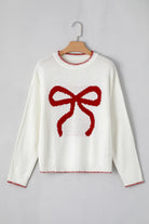 White Sweet Bow Long Sleeve Knit Sweater Sweaters 34ec7333e49a70e7
