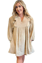 Parchment Notched Neck Scallop Detail Plus Size Mini Dress Plus Size Dresses 3511c45dbc4daec2