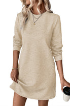 Gray Solid Color Textured Long Sleeve Shift Short Dress Short Dresses 352f4859f6775ac2