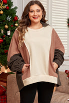Brown Plus Size Exposed Seam Patchwork Sweatshirt Plus Size Tops 3553bd220be24fe7