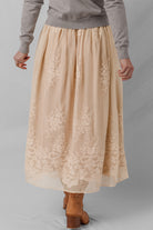 Oatmeal Embroidered Mesh Overlay Flowy Long Skirt Skirts 356973d3e50e144c