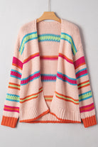 Multicolour Open Front Striped Colorblock Knit Oversize Cardigan Cardigans 359d3385199386d5