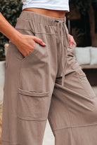 Smoke Gray Mineral Wash Exposed Seam Drawstring Elastic Waistband Wide Leg Cargo Pants Pants & Culotte 359d63ddf8f3fbb0