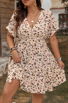 Beige Abstract Print Surplice V Neck Cuffed Sleeve Empire Waist Plus Size Dress Plus Size Dresses 35f75909a6728f14