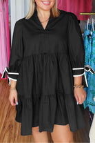 Black Contrast Trim Knot Cuffs Plus Size V Neck Mini Dress Plus Size Dresses 360f9229f5946478