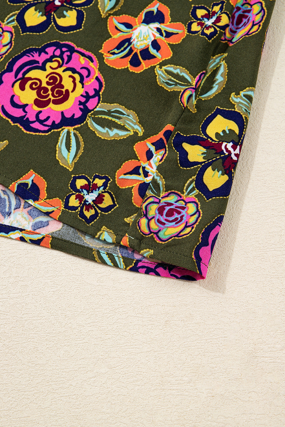 Green Floral Print Split Neck Bubble Sleeve Mini Dress Short Dresses 368272f8edfeb8c7