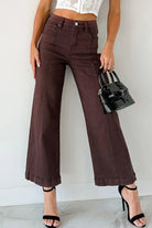 Red Sandalwood Solid Color Seamed Center Wide Leg Cropped Jeans Jeans 36c62c99f135e906