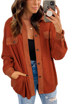 Gold Flame Velvet Flap Pockets Drop Shoulder Casual Shacket Jackets 36fad1cb59abe789