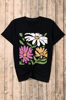 Black Casual Retro Floral Graphic Crew Neck T Shirt Graphic Tees 3748f20393c23f0c