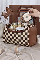 Checkered Zipper Large Cosmetic Bag with Handle Bags 375d32303b8b0b51