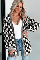Orange Checkered Open Front Drop Shoulder Cardigan Cardigans 37b3273f96d1f3f9