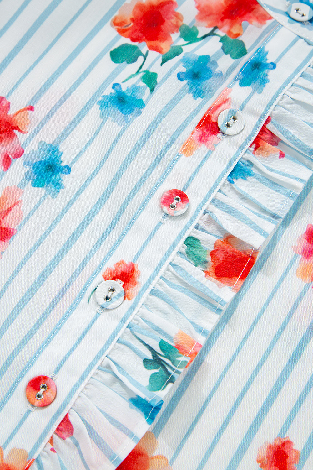 Sky Blue Striped Floral Print Ruffle Belted Mini Dress Short Dresses 37bd96966bc59046