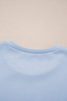 Beau Blue Puff Sleeve Pearl Embellished Scallop Hem 2-Piece Shorts Set Two Piece Shorts Sets 37cf0743eb22da45