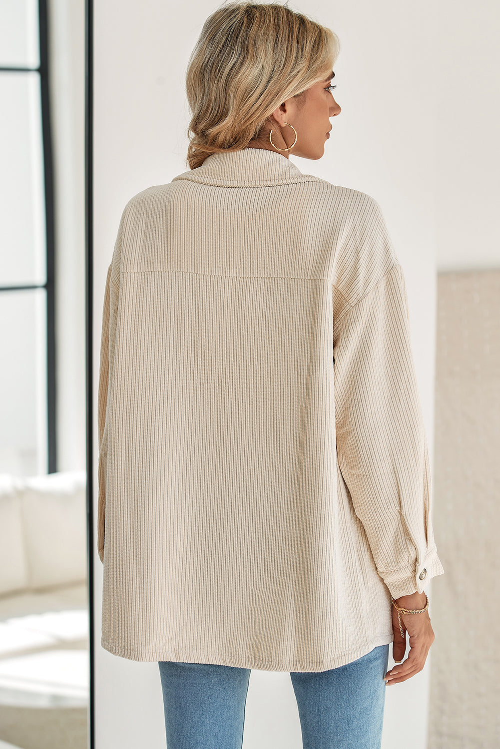 Oatmeal Corduroy Flap Pocket Button Up Shacket Jackets 382af91529289d62