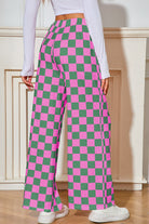 Green Checkered Print High Waist Wide Leg Pants Pants 3837795f705a3bf6