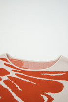 Beige Flower Pattern Drop Sleeve Baggy Sweater Sweaters 3844d596077bdffa