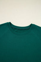 Sea Green Solid Color Pullover Top Varsity Stripe Detail Loose Drawstring Pants Set Two Piece Pants Sets 386877707f744b6a