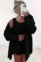 Gray Shirred Hem Crop Tank Top Loose Shorts Cardigan 3 Piece Pajama Set Loungewear Set 38d60b5767e1da53