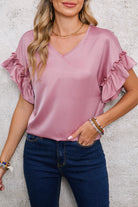 Toadstool Satin Ruffle Sleeve V Neck Blouse Blouses 38eedea224f1d195