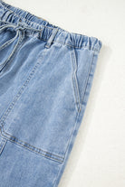 Prussian Blue Drawstring Seam Detail Raw Hem Wide Leg Jeans Jeans 396092d626393978