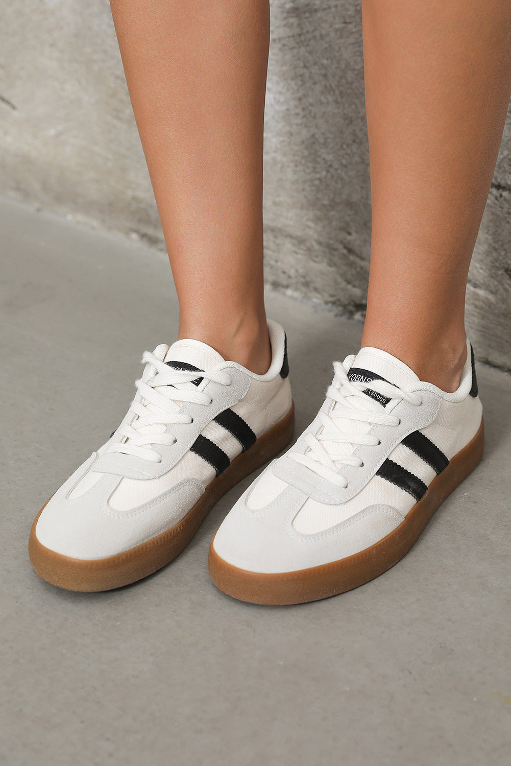 White Striped Lace Up Flat Sneakers Sneakers 396120fe097bfb72