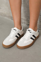 White Striped Lace Up Flat Sneakers Sneakers 396120fe097bfb72