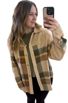Parchment Plaid Patchwork Long Sleeve Shacket Jackets 398c1b07ac0ada66